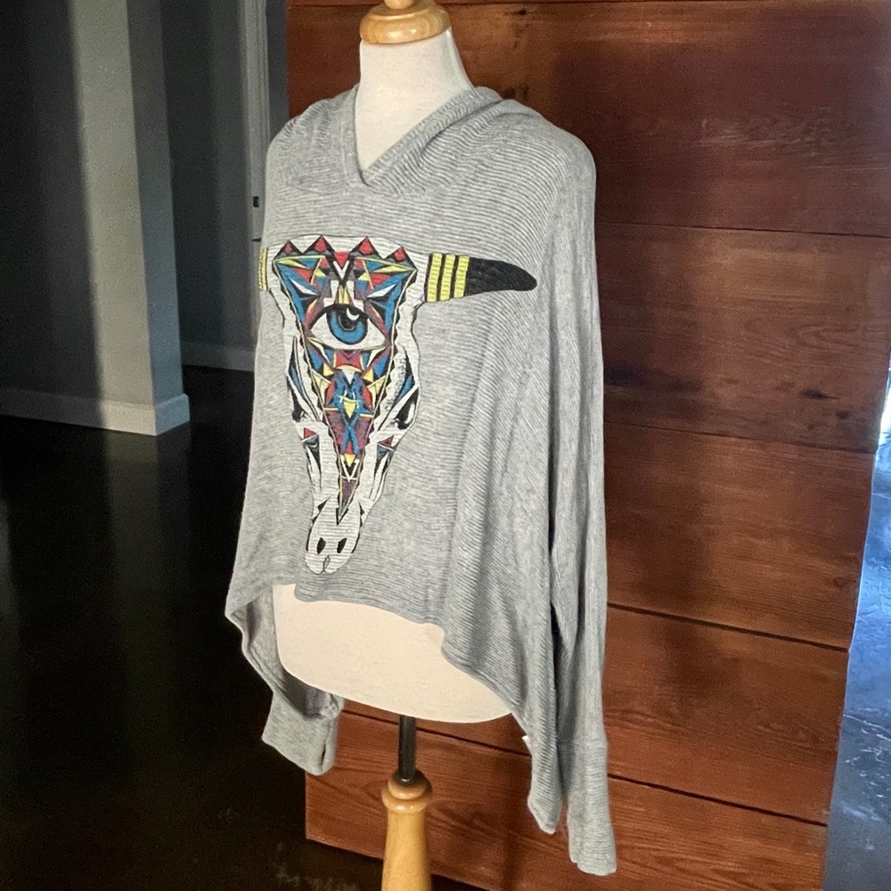 Lauren Moshi sweater hoodie poncho style with Evil Eye Animal Skull Print.